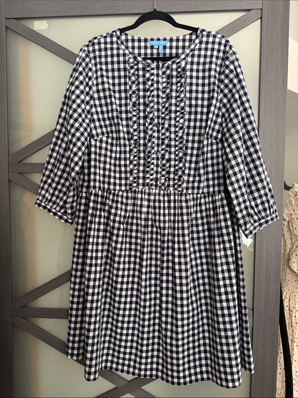 Draper James NAVY and White Gingham Ruffle-Front Dress 1X